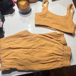 Ribbed Two-Piece Jogger Set in Mustard